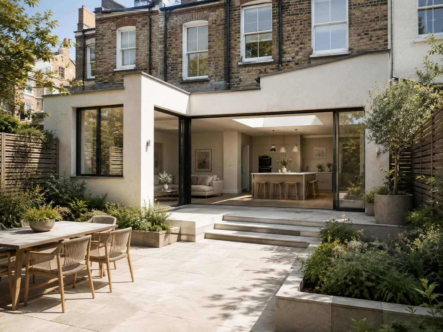 Contemporary house extension detail and garden glazing